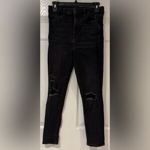 American Eagle Black Distressed Super‎ High Rise Jegging Sz 8 Extra Short Petite